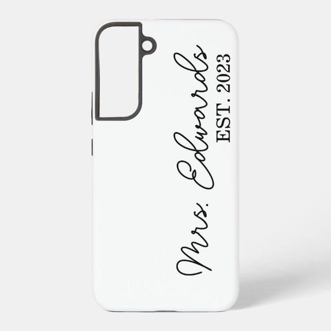 Minimal Cursive Frau Custom Nachname Hochzeitsgesc Samsung Galaxy Hülle (Rückseite)