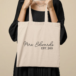 Minimal Cursive Frau Custom Nachname Hochzeitsgesc Tragetasche