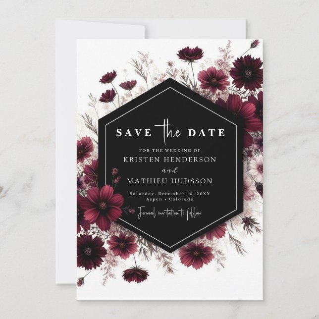 Minimal Custom Burgundy Wedding Save The Date (Vorderseite)