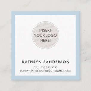 MINIMAL CUSTOM LOGO Moderne schicke, hellblaue Sch Quadratische Visitenkarte