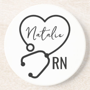 Minimal Custom Nurse Name Stethoscope Herz Getränkeuntersetzer