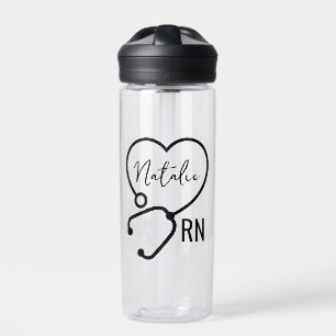Minimal Custom Nurse Name Stethoscope Herz Trinkflasche
