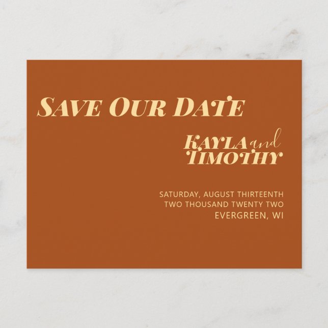 Minimal Custom Save the Date Wedding Postcard Ankündigungspostkarte (Vorderseite)