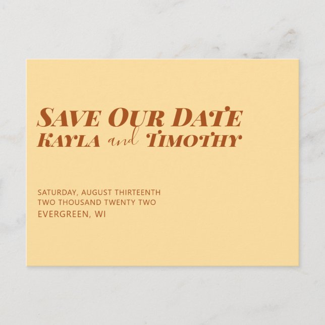Minimal Custom Save the Date Wedding Postcard Ankündigungspostkarte (Vorderseite)