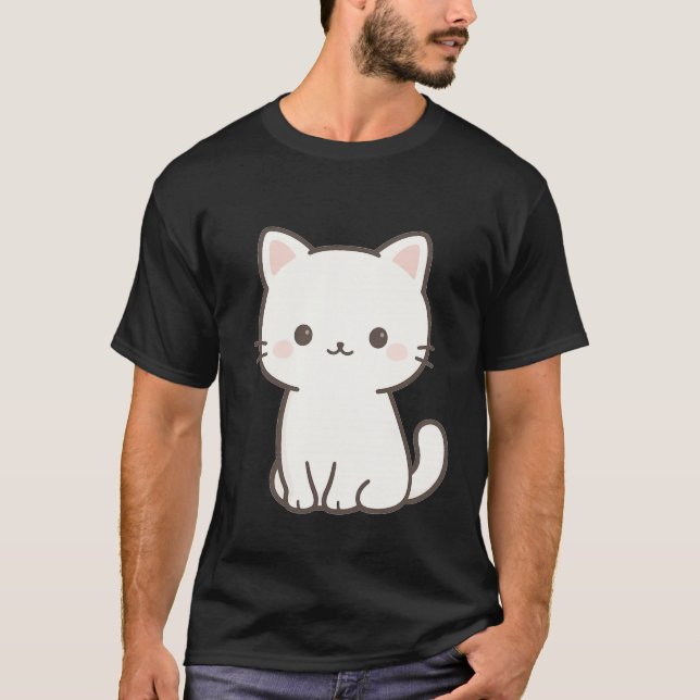 Minimal Cute Cat Line Art – Simple Kawaii Cat Desi T-Shirt (Vorderseite)