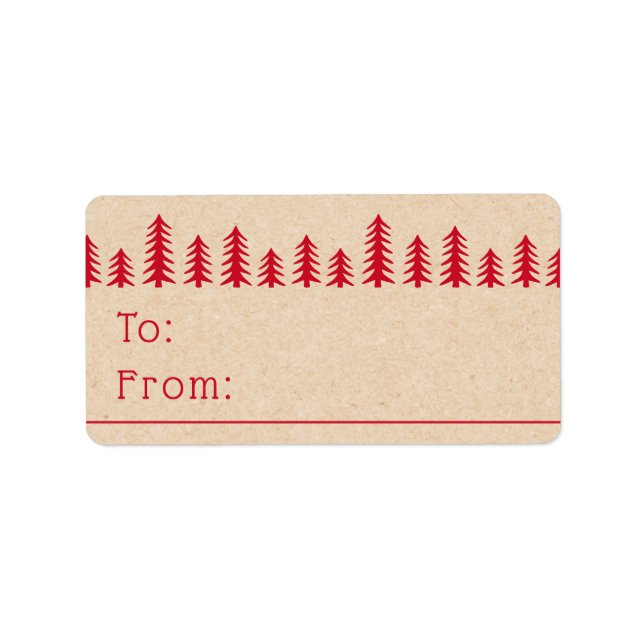 Minimal cute Christmas trees red Kraft print Adressaufkleber (Vorne)