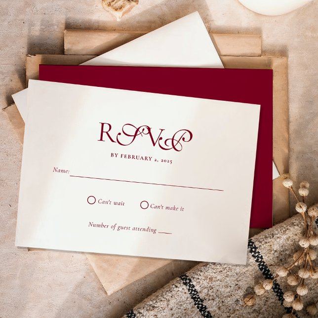 Minimal Deep Burgundy Script Wedding RSVP Karte (Von Creator hochgeladen)