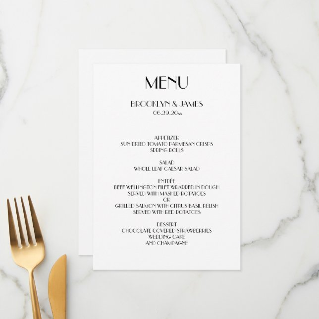 Minimal Deko White Wedding Menu Card Menükarte (Vorderseite/Rückseite Beispiel)