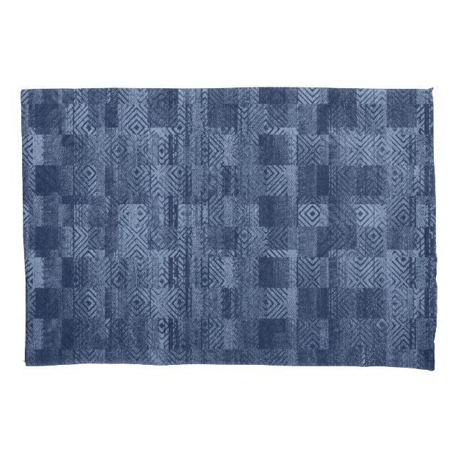 Minimal Denim Abstrakten Memphis-Patchwork Kissenbezug (Vorderseite)