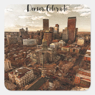 Minimal Denver Colorado Skyline Quadratischer Aufkleber