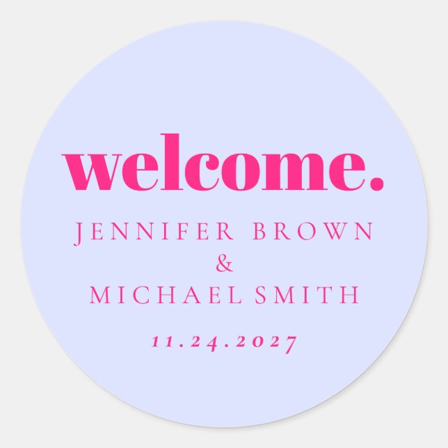 Minimal Design Lilac Pink  Welcome Runder Aufkleber (Vorderseite)