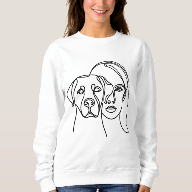 Minimal Dog Mom Line Art Portrait Sweatshirt (Vorderseite)