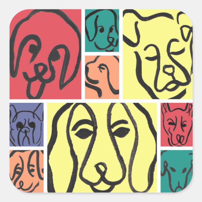 Minimal Dogs Line Art Collage Quadratischer Aufkleber (Vorderseite)