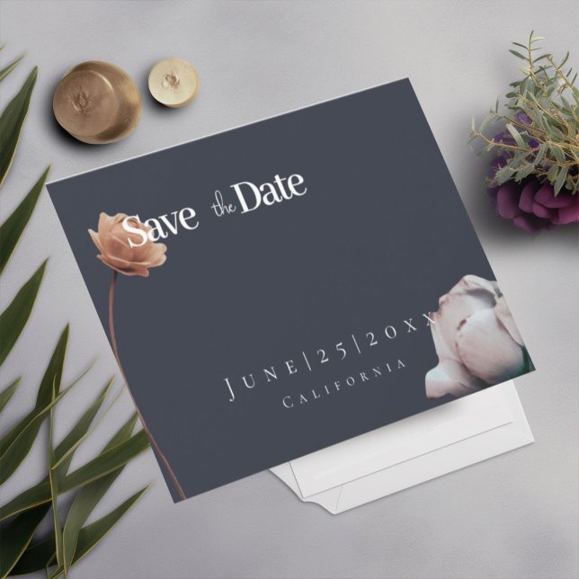 Minimal dunkel staubig blueFlat Save the Date Card (Von Creator hochgeladen)