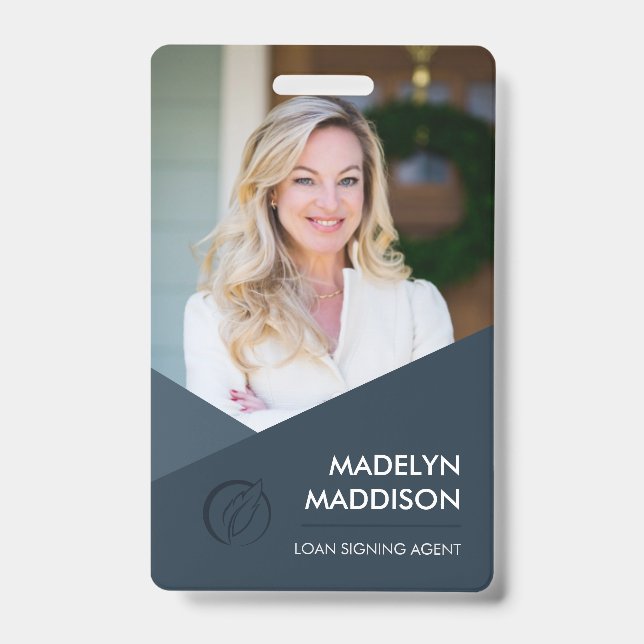 Minimal dunkelblauer Foto Notar Signierung Agent B Ausweis (Vorderseite)