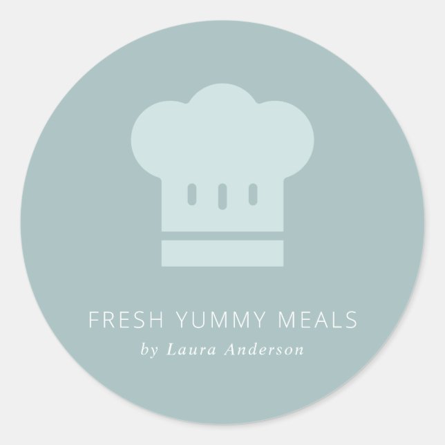 Minimal Dusky Blue Grey White Koch Hat Catering Runder Aufkleber (Vorderseite)