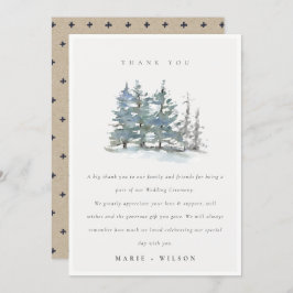 Minimal Dusky Green Blue Pine Tree Woods Wedding Dankeskarte