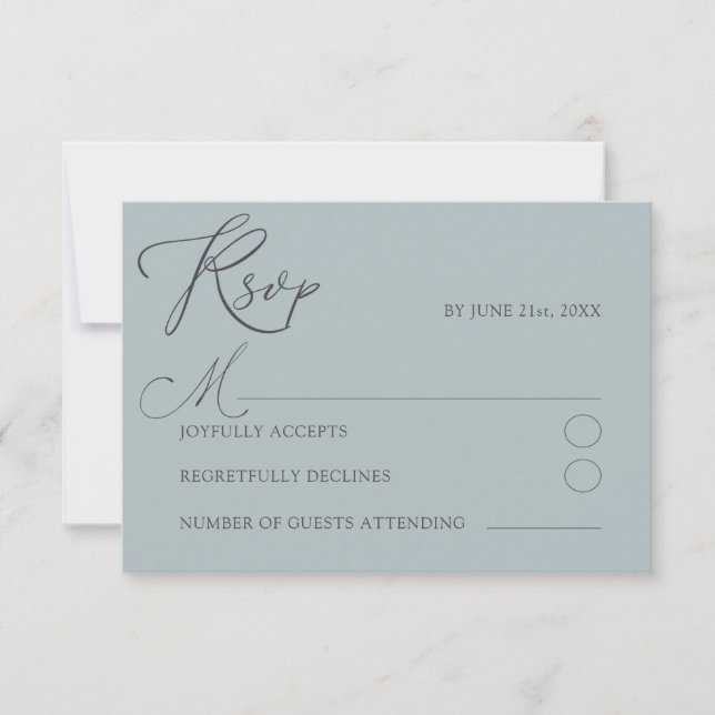 Minimal Dusty Blu UAWG Typografy Wedding RSVP Karte (Vorderseite)