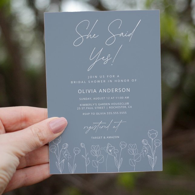 Minimal Dusty Blue Floral Bridal Dusche Einladung (Von Creator hochgeladen)