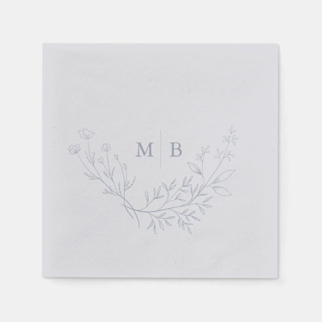 Minimal Dusty Blue Formal Monogram Wedding Napkins Serviette (Vorderseite)