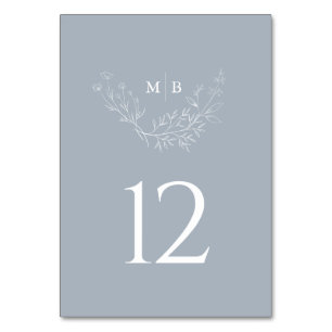 Minimal Dusty Blue Formal Monogram Wedding Tischnummer
