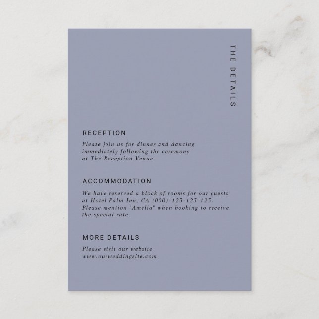 Minimal Dusty Blue Modern Simple Wedding Details Begleitkarte (Vorderseite)