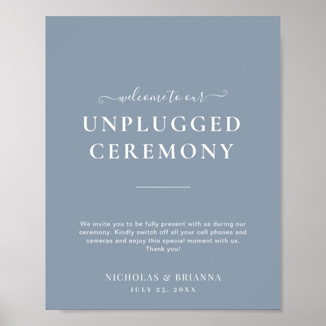 Minimal Dusty Blue Modern Unplugged Boho Wedding Poster (Vorne)