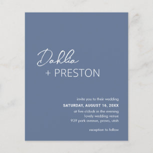 Minimal Dusty Blue Modernes Budget Hochzeit einlad Flyer