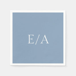 Minimal Dusty Blue Monogram Simple Elegante Weddin Serviette