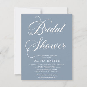 Minimal Dusty Blue Script Bridal Dusche Einladung