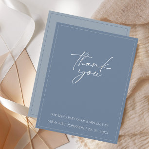 Minimal Dusty Blue Script Wedding danke You Card