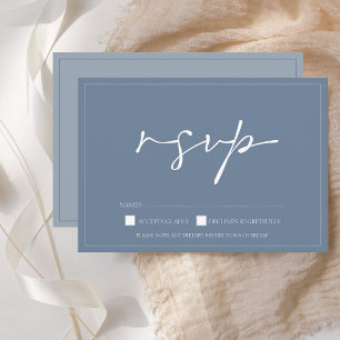Minimal Dusty Blue Script Wedding RSVP Card