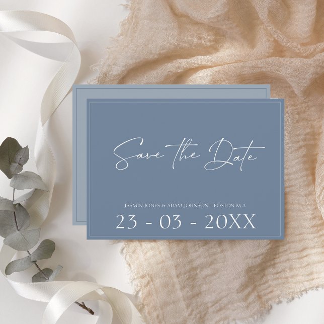 Minimal Dusty Blue Script Wedding Save the Date (Von Creator hochgeladen)