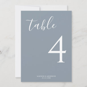 Minimal Dusty Blue Script Wedding Tischnummer