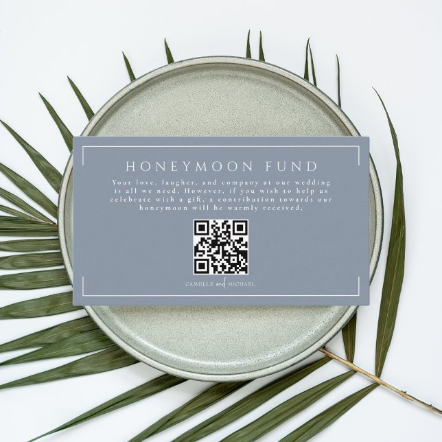 Minimal Dusty Blue Wedding Honeymoon Fund QR Code Begleitkarte (Von Creator hochgeladen)