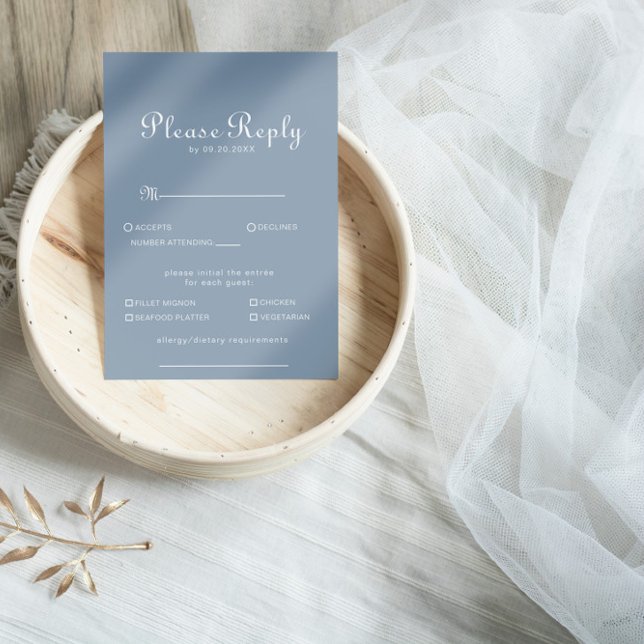 Minimal Dusty Blue Wedding Menü Antwort (Von Creator hochgeladen)