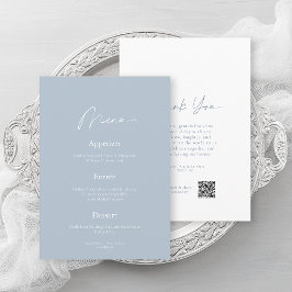 Minimal Dusty Blue Wedding Menu & Thank You Card Einladung