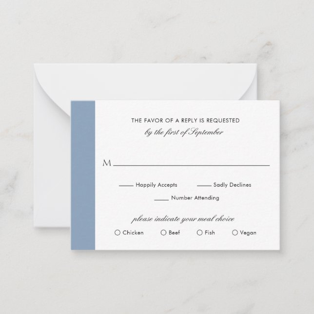 Minimal Dusty Blue Wedding Mini RSVP Card Mitteilungskarte (Vorderseite)
