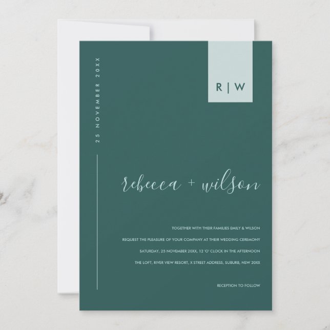 MINIMAL DUSTY EMRALD GREEN TYPOGRAPHY WEDD EINLADUNG (Vorderseite)