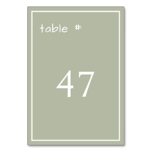 Minimal Dusty Green Lässig Handwriting Tischnummer