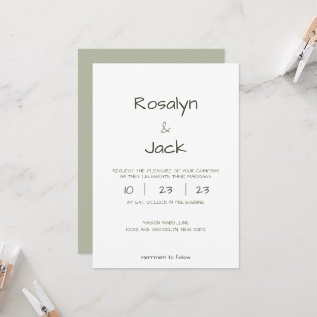 Minimal Dusty Green Lässig Handwriting Wedding Einladung (Vorderseite/Rückseite Beispiel)