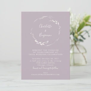 Minimal Dusty Lilac Floral Wreath Script Hochzeit Einladung