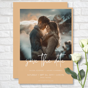 Minimal Dusty Peach Modernes Foto Hochzeit Save The Date