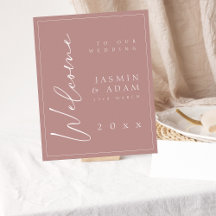 Minimal Dusty Pink Script Wedding Willkommenszeich