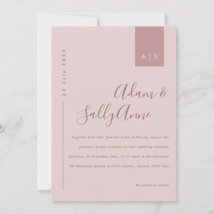 Minimal Dusty Rose Pink Typografy Wedding Einladung