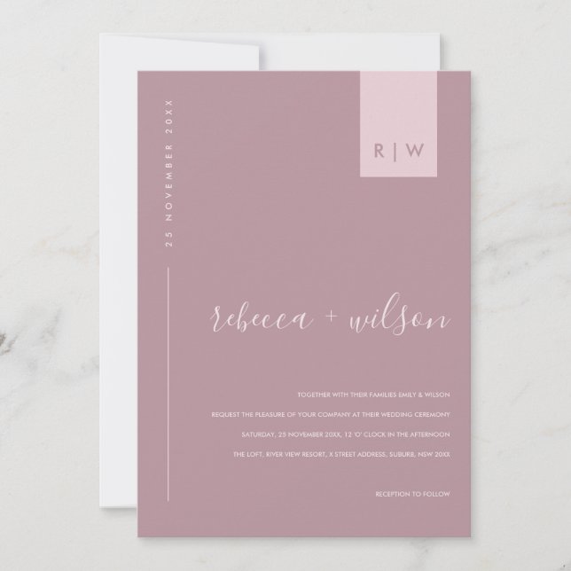 Minimal Dusty Rose Pink Typography Wedding Photo Einladung (Vorderseite)