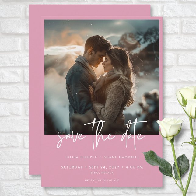 Minimal Dusty Rose Rosa Modernes Foto Hochzeit Save The Date (Minimal Dusty Rose Pink Modern Photo Wedding Save The Date)