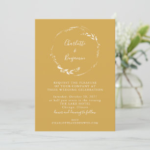 Minimal Dusty Yellow Floral Wreath Script Hochzeit Einladung
