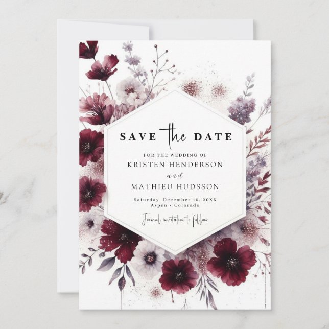 Minimal Earthy Burgundy Wedding Save The Date (Vorderseite)
