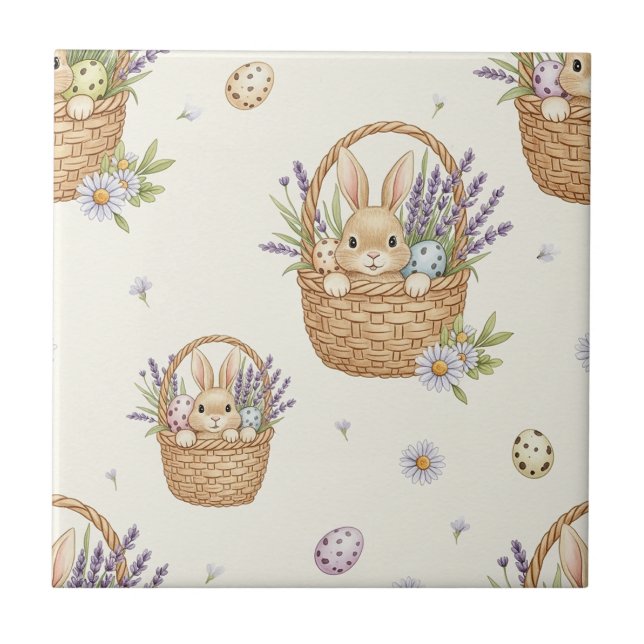 Minimal Easter Bunny Pastel Spring Pattern (4) Fliese (Vorderseite)